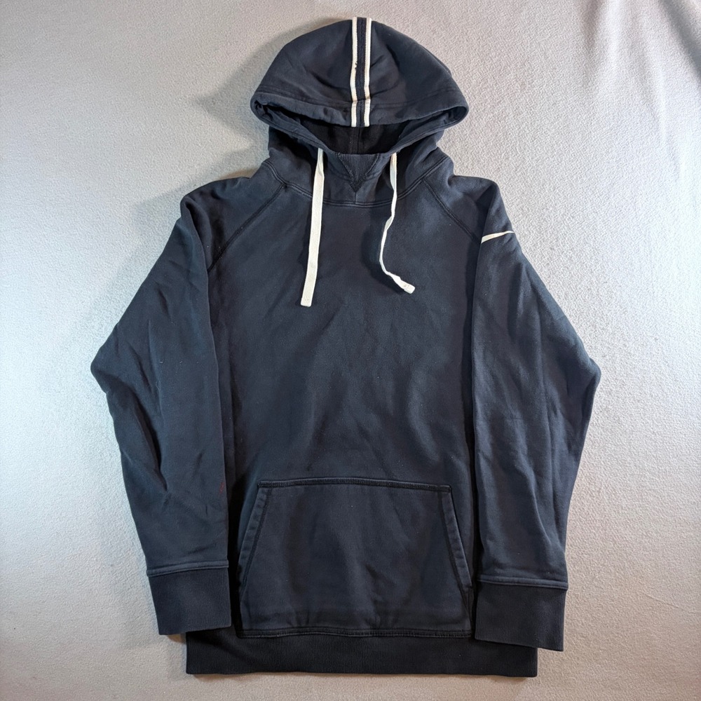 Nike Mens Black White Stripe Pullover Hoodie Swoosh Logo Size L Large